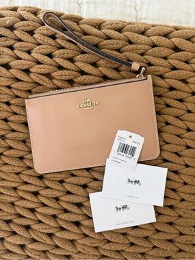 Coach Blush Pebbled Leather Wristlet with Gold Logo